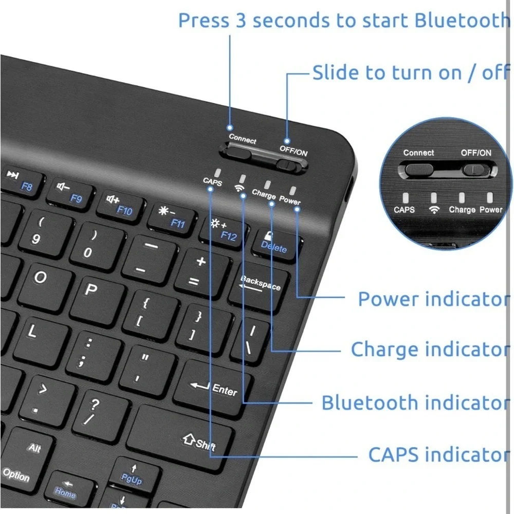 NIB Fire HD 10 Wireless Keyboard, Universal Slim Bluetooth Rechargeable Battery